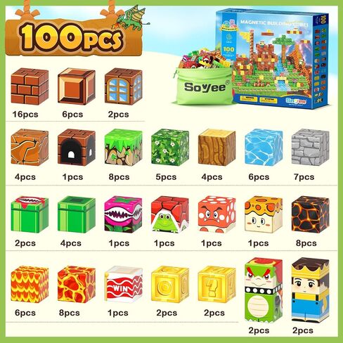 ألعاب بناء المكعبات المغناطيسية 108 قطعة - مجموعة Build Mine Magnet World، ألعاب مغناطيسية للأولاد والبنات للأعمار 3-5 5-7 8-10، هدايا عناصر ألعاب قابلة للبناء in Saudi Arabia