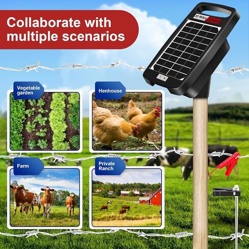 10 Miles Solar Electric Fence Charger,Output 0.18J Electric Fence Charger,24-Hour Uninterrupted Protection Solar Fence Charger,Solar Fence Energizerr That can Work for 14 Days Without Sunlight in Kuwait