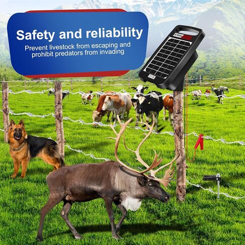 10 Miles Solar Electric Fence Charger,Output 0.18J Electric Fence Charger,24-Hour Uninterrupted Protection Solar Fence Charger,Solar Fence Energizerr That can Work for 14 Days Without Sunlight in Kuwait