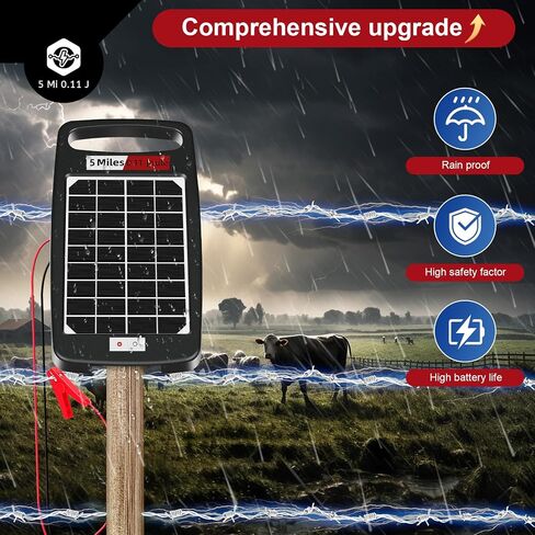 10 Miles Solar Electric Fence Charger,Output 0.18J Electric Fence Charger,24-Hour Uninterrupted Protection Solar Fence Charger,Solar Fence Energizerr That can Work for 14 Days Without Sunlight in Kuwait
