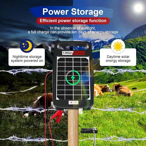 10 Miles Solar Electric Fence Charger,Output 0.18J Electric Fence Charger,24-Hour Uninterrupted Protection Solar Fence Charger,Solar Fence Energizerr That can Work for 14 Days Without Sunlight in Kuwait