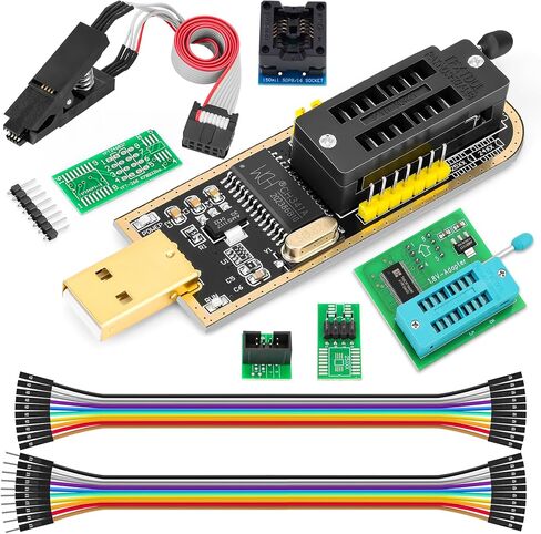 EEPROM BIOS USB Programmer Kit CH341A Programmer +1.8V Adapter & SOIC8 Clip & SOP8 to DIP8 Adapter, for 24 25 Series Flash in Kuwait