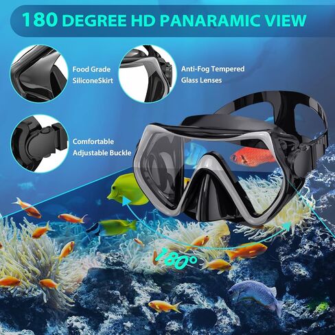 Snorkeling Gear for Adults, Mask Fin Snorkel Set, Dry Top Snorkel, Snorkeling Kit Travel Diving Package, Panoramic View Anti-Fog Anti-Leak (S/M) in Saudi Arabia