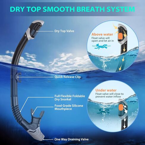 Snorkeling Gear for Adults, Mask Fin Snorkel Set, Dry Top Snorkel, Snorkeling Kit Travel Diving Package, Panoramic View Anti-Fog Anti-Leak (S/M) in Saudi Arabia