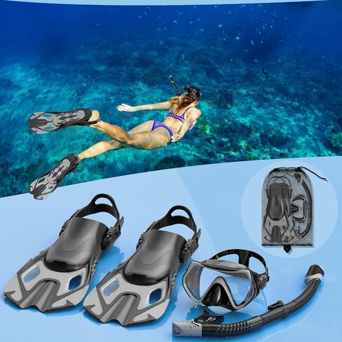 Snorkeling Gear for Adults, Mask Fin Snorkel Set, Dry Top Snorkel, Snorkeling Kit Travel Diving Package, Panoramic View Anti-Fog Anti-Leak (S/M) in Saudi Arabia