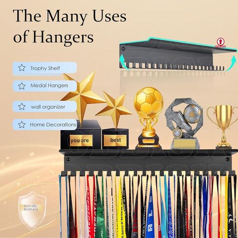 Non-Slip Medal Hanger Display Trophy Shelf,Medal Hanger Display for Wall with 16inchL,Race Medal Display Upgraded Medal Holder Display for gymanstics,Race,Soccer,Swim in Kuwait