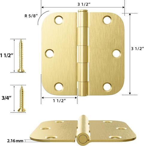 3 Pack Rounded Matte Black Door Hinges 3.5 x 3.5 inch with 5/8 Radius, Black 3 1/2 Interior Door Hinges, 3 ½"x 3 ½" Hardware in Kuwait