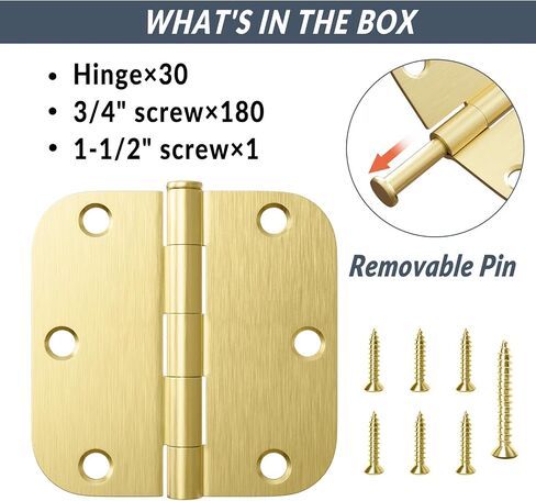 3 Pack Rounded Matte Black Door Hinges 3.5 x 3.5 inch with 5/8 Radius, Black 3 1/2 Interior Door Hinges, 3 ½"x 3 ½" Hardware in Kuwait