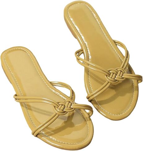 صندل نسائي من GORGLITTER بأشرطة مضفرة ومقدمة مفتوحة ومسطحة معدنية وشرائح أنيقة in Kuwait