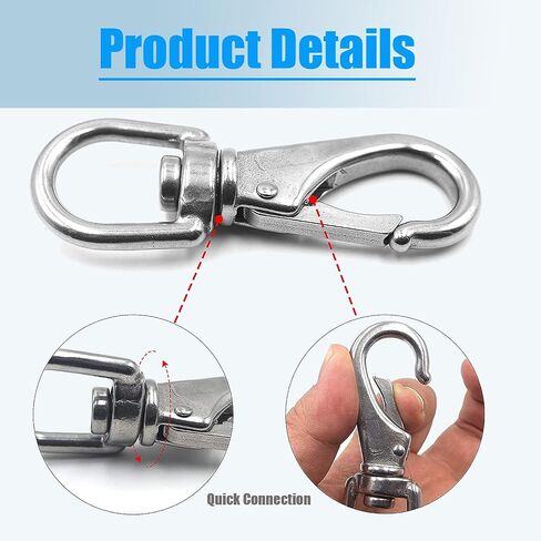 Stainless Steel Swivel Eye Snap Hook, 4 Pack (4 Inch) Swivel Snap Hook Flag Pole Clips, Rotating Diving Clips Spring Hooks for Flag Poles, Dog Leash, Key Chain, Boat Anchor Rope, Bird Feeder in Saudi Arabia