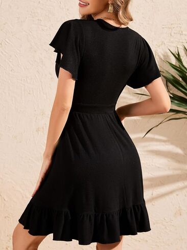 TORARY Women's 2024 Summer Wrap V Neck Dresses Floral Spring Ruffle Swing A Line Beach Short Sun Dress in Kuwait