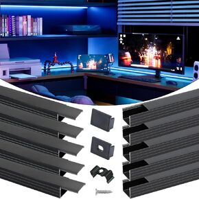 Muzata 10Pack 6.6FT/2M Plus-Size Spotless LED Channel Black LED Strip Diffuser Channel with Frosted Black Diffuser Cover U103 BF 2M