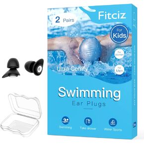 Ear Plugs for Swimming Kids, 2 Pairs Water Swim Ear Plugs with Delicate Case for Children, Comfortable Waterproof Swimming Earplugs for Kids, Age 10-14, Swimmers (Sky Blue - Kids Edition)