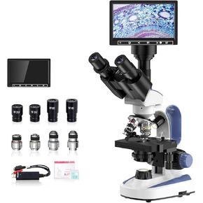 مجهر ثلاثي العينيات مركب من Vitano Lab مع تكبير 40X-2500X، مجهر مزدوج الرؤية للطلاب البالغين مع شاشة 7 بوصة، كاميرا مدمجة 5 ميجابكسل، مرحلة ميكانيكية ترموستات قابلة للتعديل (أبيض)