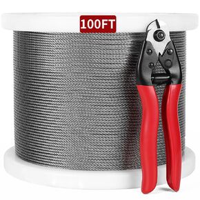 1000FT 1/8 "T316 كابل من الفولاذ المقاوم للصدأ حبل سلكي من الدرجة البحرية - كابل طائرات ممتاز لنظام طقم درابزين كابل سطح السفينة، بناء خيوط 7 × 7، درابزينات DIY، يأتي مع قاطع