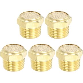PATIKIL Brass Pneumatic Exhaust Muffler 1/4" NPT 5 Pcs Flat Sintered Air Breather Vent Filter Solenoid Valve Noise Reducer Fitting for Compressor Cylinders Oil Tanks Air Tools, Golden in Kuwait