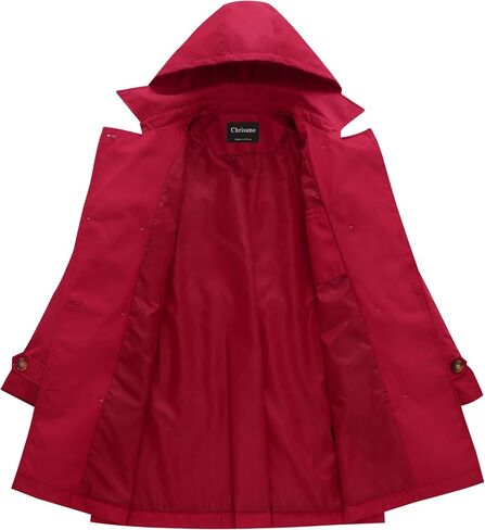 Chrisuno Women's Plus Size Double Breasted Trench Coats Mid-Length Belted Overcoat Dress Jacket with Detachable Hood in Kuwait