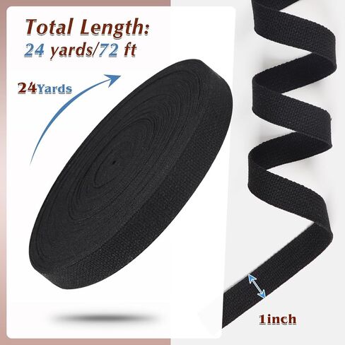 24 Yards Cotton Webbing 1 Inch -Webbing Straps for Bags-Heavy Webbing 1 inch for Backpack Straps Belt Bag Purse Straps Ribbon DIY Crafts Decoration(1 inch Black) in Saudi Arabia