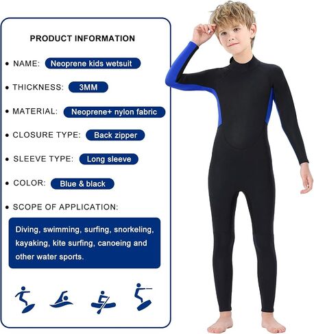 Kids Full Wetsuit Toddler Boys Girls and Youth 2.5mm 3mm Neoprene Child Wet Suit Back Zipper Thermal Swimsuits for Diving Surfing Swimming Water Sprot in Kuwait