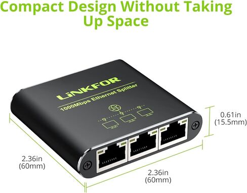 LiNKFOR Ethernet Splitter 1 in 2 Out,1000Mbps High Speed Ethernet Splitter RJ45 Network Extension Connector with USB Type C Cable Gigabit Ethernet Switch Network Sharing for Cat8 Cat7 Cat6 Cat5 Cat5e in Kuwait