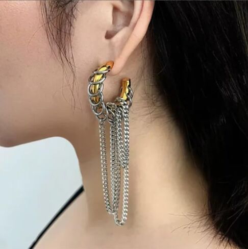 Chunky Gold Hoop Earrings Statement 18K Gold Plated C Hoop Earrings Stainless Steel Thick Hypoallergenic Hoops Earrings for Women Girls in Saudi Arabia