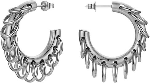 Chunky Gold Hoop Earrings Statement 18K Gold Plated C Hoop Earrings Stainless Steel Thick Hypoallergenic Hoops Earrings for Women Girls in Saudi Arabia