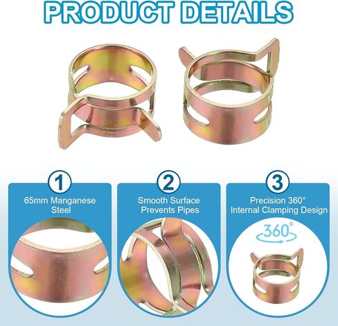 PATIKIL Spring Band Hose Pipe Clamps for 19-22.3 mm OD Hose, 30 Pack Silicone Vacuum Constant Tension Band Clips for Fuel Line Silicone Air Hose Tube Water Pipe, Gold in Saudi Arabia