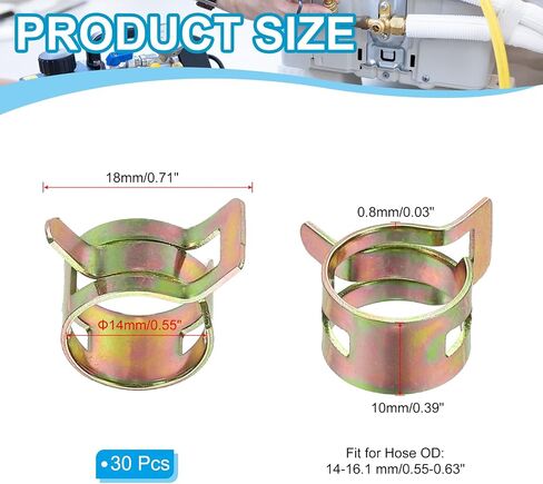 PATIKIL Spring Band Hose Pipe Clamps for 16-18.3 mm OD Hose, 30 Pack Silicone Vacuum Constant Tension Band Clips for Fuel Line Silicone Air Hose Tube Water Pipe, Gold in Saudi Arabia