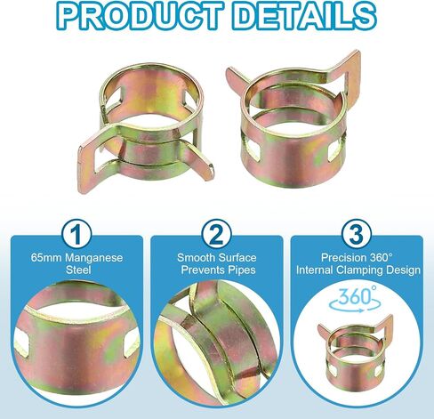 PATIKIL Spring Band Hose Pipe Clamps for 16-18.3 mm OD Hose, 30 Pack Silicone Vacuum Constant Tension Band Clips for Fuel Line Silicone Air Hose Tube Water Pipe, Gold in Saudi Arabia