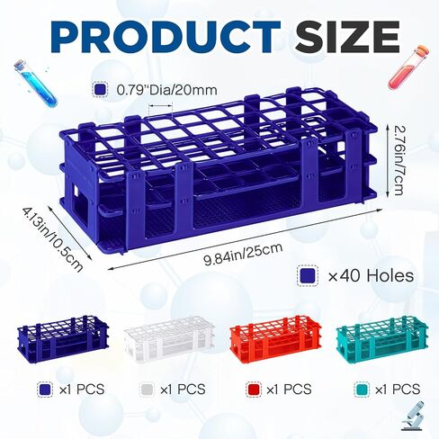 4 Pcs Plastic Test Tube Rack Test Tube Holder Rack Detachable Tube Holder for 16mm Test Tubes (60 Hole,Blue,Red,White,Green) in Saudi Arabia