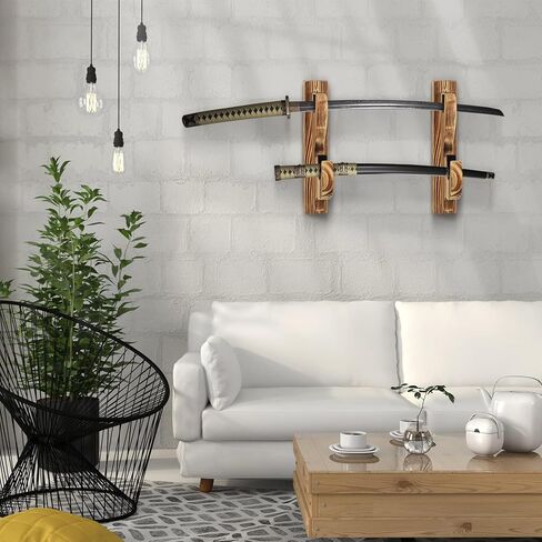 Sword Wall Mount,1-Pair Upscale Hook Sword Stand,Sword Hook,Solid Wood Two-Layer Wall Mounted Samurai Sword Hanger Display Holder,for Katana Wakizashi Tanto Sword Weapon Rack (Black) in Kuwait