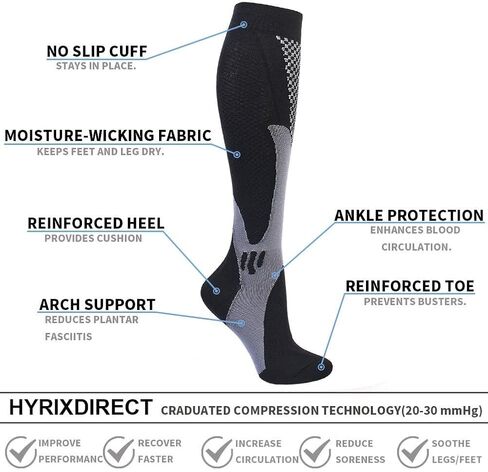 HYRIXDIRECT Compression Socks for Men Women 20-30 mmHg Compression Socks for Sports Support Socks in Kuwait
