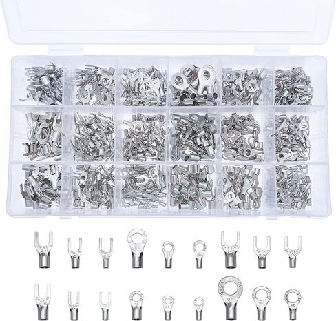 280PCS Non-Insulated Ring & Fork Terminals Kit,#8#10 1/4" 5/16" Stud Size Tin-Plated Copper Ring Fork Terminal,Uninsulated AWG 22-10 Electric Wire Crimp Ring & Fork Connector in Kuwait