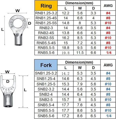 280PCS Non-Insulated Ring & Fork Terminals Kit,#8#10 1/4" 5/16" Stud Size Tin-Plated Copper Ring Fork Terminal,Uninsulated AWG 22-10 Electric Wire Crimp Ring & Fork Connector in Kuwait