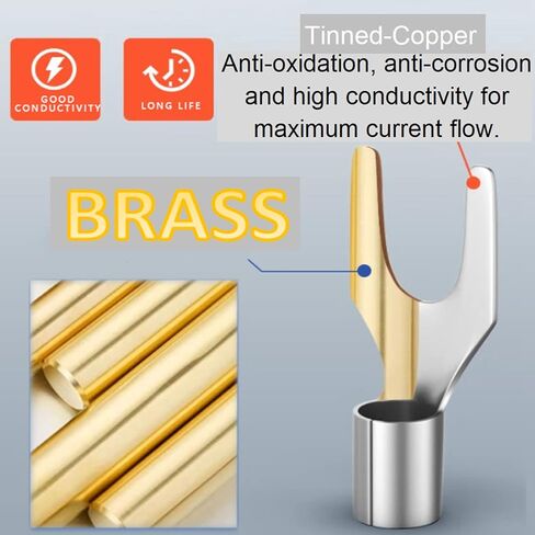 280PCS Non-Insulated Ring & Fork Terminals Kit,#8#10 1/4" 5/16" Stud Size Tin-Plated Copper Ring Fork Terminal,Uninsulated AWG 22-10 Electric Wire Crimp Ring & Fork Connector in Kuwait