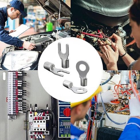 280PCS Non-Insulated Ring & Fork Terminals Kit,#8#10 1/4" 5/16" Stud Size Tin-Plated Copper Ring Fork Terminal,Uninsulated AWG 22-10 Electric Wire Crimp Ring & Fork Connector in Kuwait