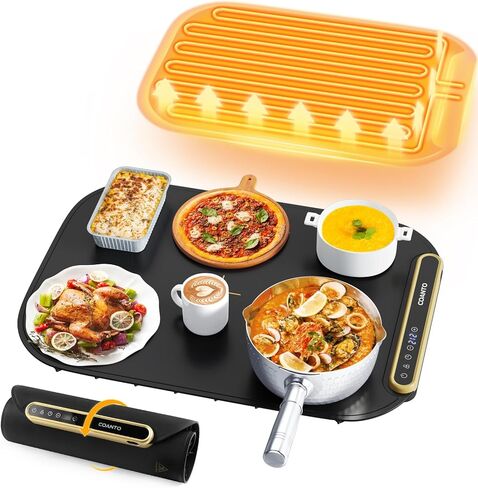 بساط تسخين الطعام، صينية تدفئة كهربائية للبوفيهات والحفلات، بساط تسخين من السيليكون مع 7 إعدادات لدرجة الحرارة، تخزين قابل للطي، 17.91 بوصة × 12.8 بوصة، أسود، مثالي لتناول الطعام المنفرد أو الزوجين in Kuwait