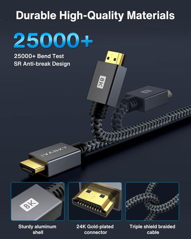 IVANKY 10K 8K HDMI Cable 10 ft, 48Gbps HDMI 2.1 Cable Ultra High Speed | 8K@60Hz, 4K@120Hz, HDR/eARC/HDCP 2.2&2.3, Braided HDMI Cord 10ft Compatible for Roku TV/PS5/Xbox /Laptop/ Monitor/ PC/ Switch in Kuwait