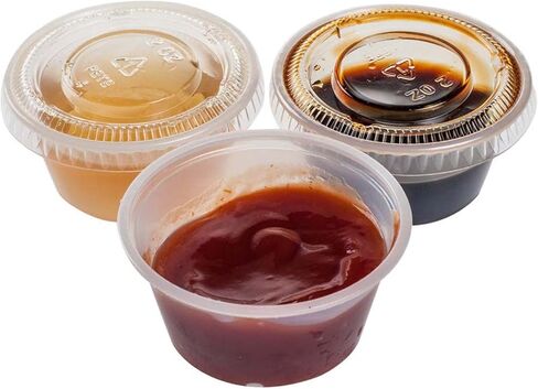 TashiBox Plastic Portion Cups with Lids [2 Ounce, 200 Sets] Disposable Plastic Cups for Meal Prep, Salad Dressing, Jellos Shot Cups, Souffle Cups, Condiment & Dipping Sauce Cups in Kuwait