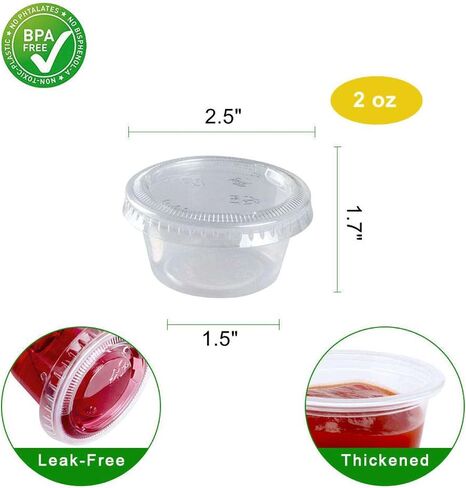 TashiBox Plastic Portion Cups with Lids [2 Ounce, 200 Sets] Disposable Plastic Cups for Meal Prep, Salad Dressing, Jellos Shot Cups, Souffle Cups, Condiment & Dipping Sauce Cups in Kuwait