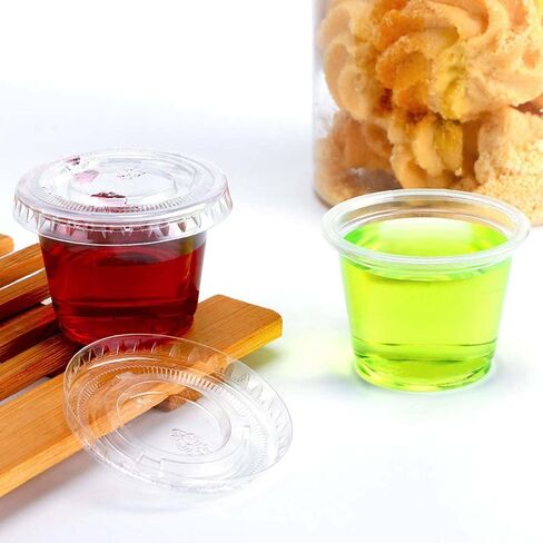 TashiBox Plastic Portion Cups with Lids [2 Ounce, 200 Sets] Disposable Plastic Cups for Meal Prep, Salad Dressing, Jellos Shot Cups, Souffle Cups, Condiment & Dipping Sauce Cups in Kuwait
