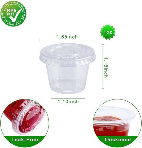 TashiBox Plastic Portion Cups with Lids [2 Ounce, 200 Sets] Disposable Plastic Cups for Meal Prep, Salad Dressing, Jellos Shot Cups, Souffle Cups, Condiment & Dipping Sauce Cups in Kuwait