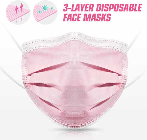 100 Pcs Disposable Face Cover 3-Ply Filter Non Medical Breathable Earloop Face Masks (Pink) in Saudi Arabia