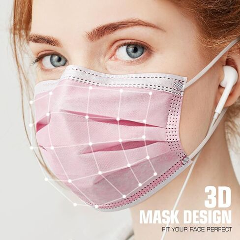 100 Pcs Disposable Face Cover 3-Ply Filter Non Medical Breathable Earloop Face Masks (Pink) in Saudi Arabia