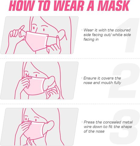 100 Pcs Disposable Face Cover 3-Ply Filter Non Medical Breathable Earloop Face Masks (Pink) in Saudi Arabia