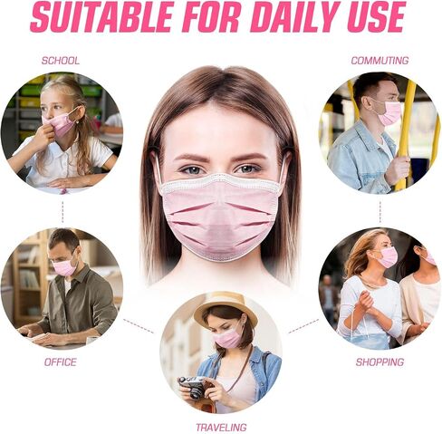 100 Pcs Disposable Face Cover 3-Ply Filter Non Medical Breathable Earloop Face Masks (Pink) in Saudi Arabia
