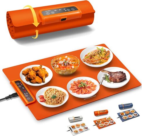 INNOWARMER Warming Mat for Food, Foldable Food Heating Mat, Silicone Electric Warming Tray - Full Surface Heating, Nano-Material, 3 Temp-Modes with Timer (White) in Kuwait