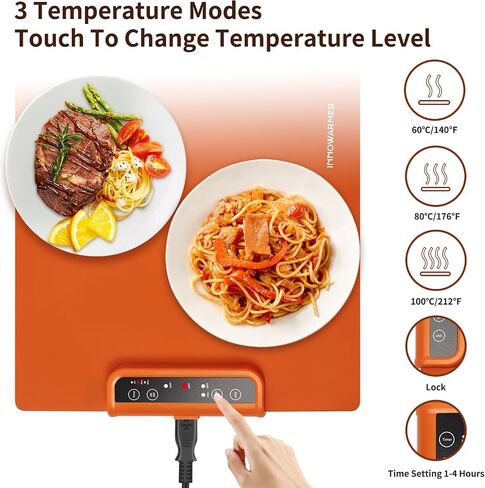 INNOWARMER Warming Mat for Food, Foldable Food Heating Mat, Silicone Electric Warming Tray - Full Surface Heating, Nano-Material, 3 Temp-Modes with Timer (White) in Kuwait