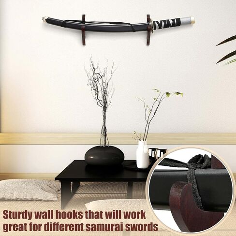 Chunful 2 Pcs Sword Wall Mount Sword Holder Katana Stand 1 Tier Katana Wall Mount Adjustable Sword Display Wooden Sword Mounts for Wall Sword Hanger for Samurai (Brown) in Kuwait