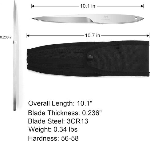 3-Pack Throwing Knives Set, 10.1" Full Tang Stainless Steel, 0.236" Thick, with Protective Nylon Sheaths – Ideal for Recreation & Competition, No Spin Throwing in Kuwait